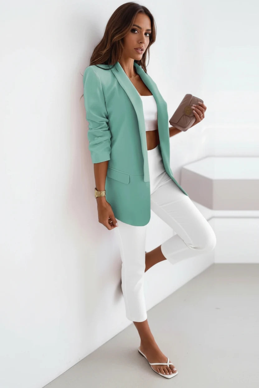 🍒Spring autumn blazer smart casual womens solid contemporary jacket female outerwear turn-down collar outdoor clothing simple long sleeve fashion wear  Fresh Fine Fem Fashion
