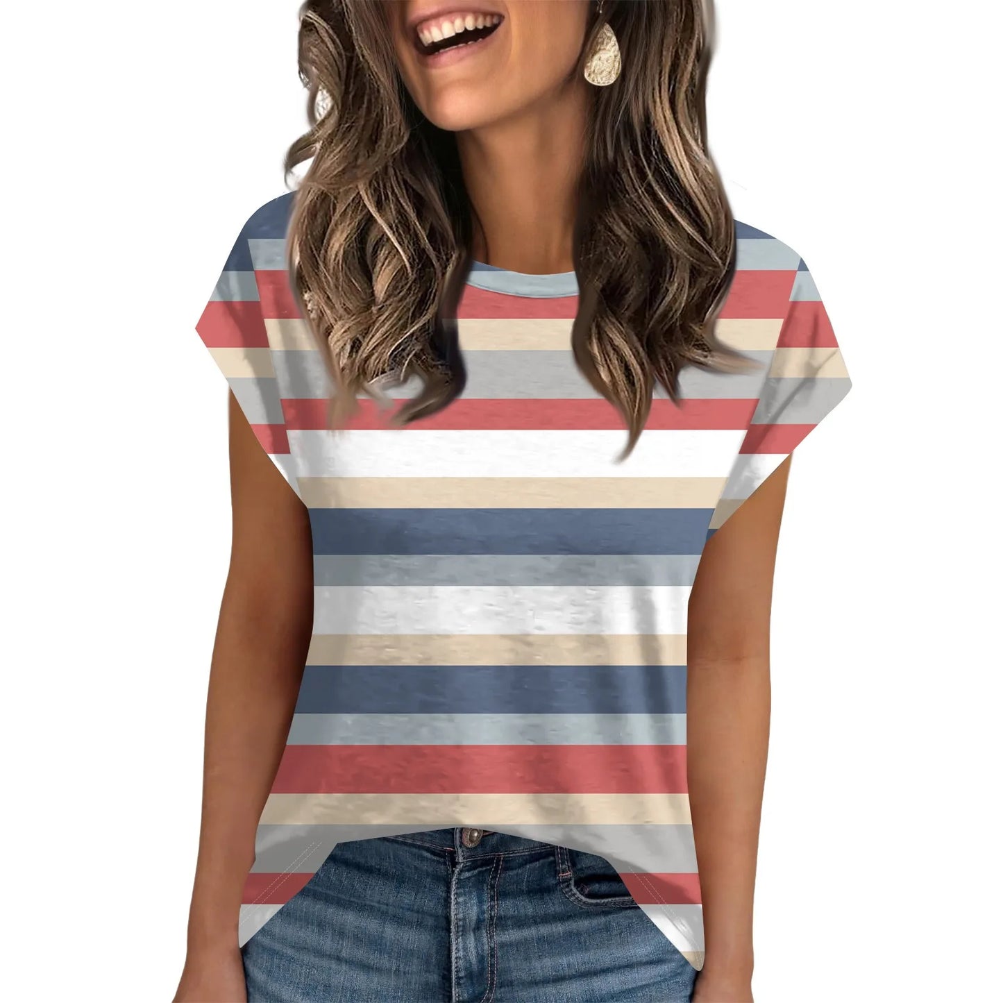 🍒Dames somer tops kortmou gestreepte oefen t-hemp om onder baadjie te dra mode nuwerwetse klere