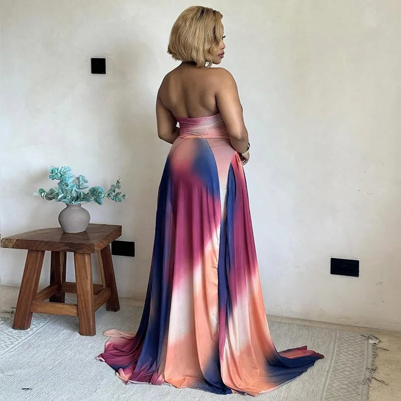 🍒Gradient dress halter neck  occasion partywear clothing sleeveless backless outfits for women pleated a-line long dress, Graceful Gradient