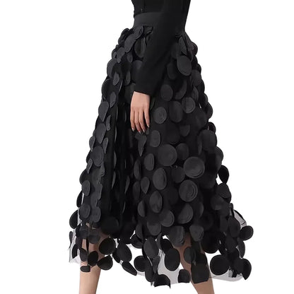 🍒Womens polka dot 3D design tulle mesh skirt retro elastic waist long length a-line occasion wear beach party wear street fashion feminine street wear You Will Be Dotty About These Spots
