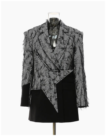 🍒Chic blazer asymmetrical design jacket patchwork contrast colour personality high street smart casual coats women Be A-  STAR in your fashion JACKET
