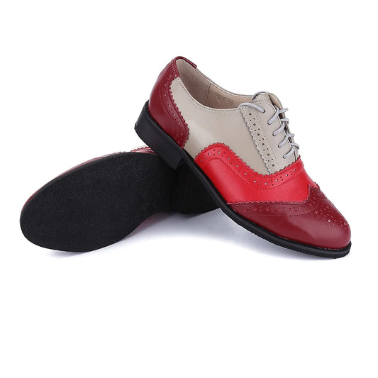 🍒Vroue se oxford-skoene, lente herfs kleur komplimenterende stapskoene, egte leer, brogue, slim gemaklik, rooi skoene vir alle geleenthede, vroue, Groottes 33-46, Koel Klassieke