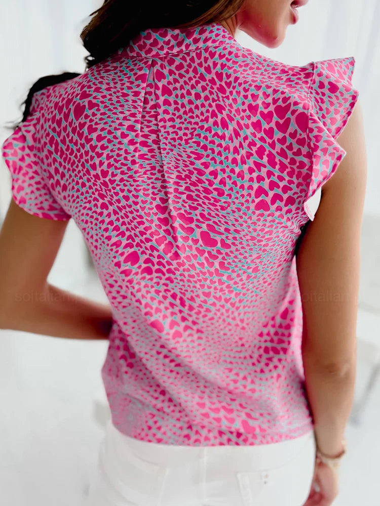 🍒Somer moulose bloes vroue mode ruffles stikwerk top elegante v-nek kant-op bloese hemde gemaklike drukwerk