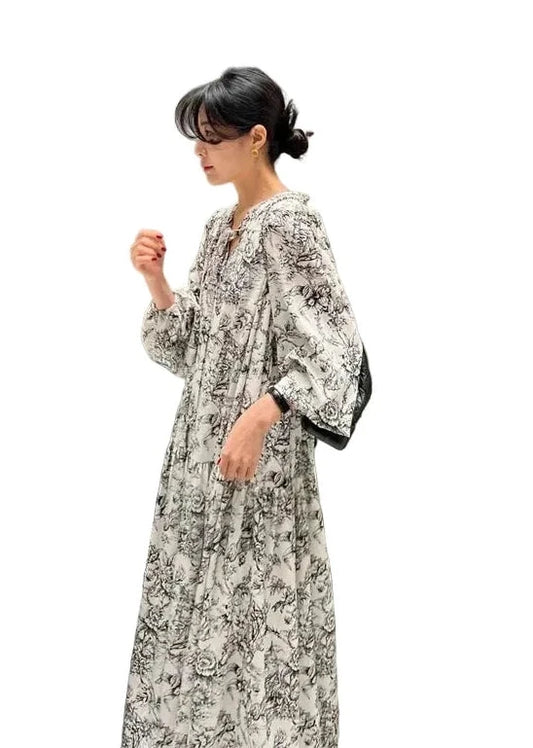 🍒Sundress long sleeve puff maxi outfit vintage dress smart casual daywear partywear office clothes Ink This One In