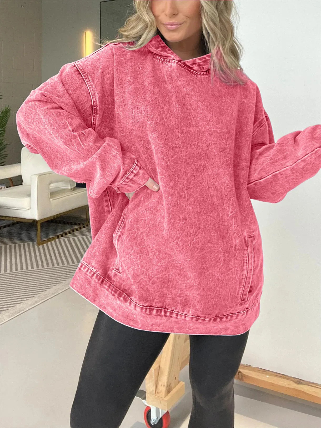 🍒Denim hoodie jeans-trui vir vroue met kap Y2k estetiese verweerde top gewas los buitekleed gemaklike klere