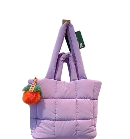 🍒Womens tote handbags quilted puff bag waterproof retro trendy shoulder bag large capacity solid colour soft casual accessory with decoration  don’t get PUFFed out with poor BAGs get this cutie
