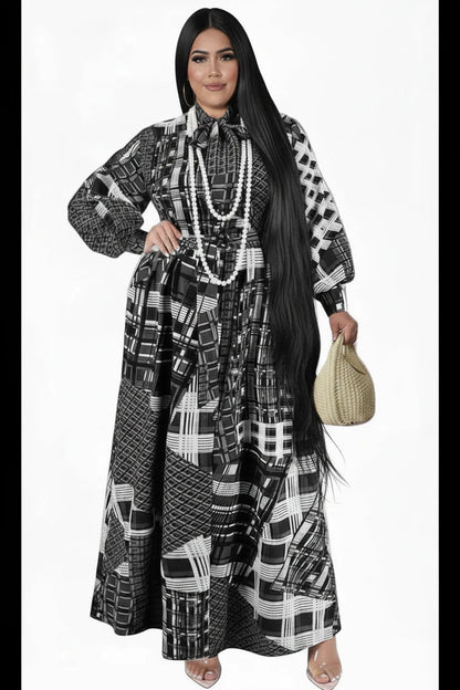 🍒Plus size vintage long sleeve dress print womens clothing fall dresses with belt loose maxi outfit long fashion smart casual women Mix Up Fashion