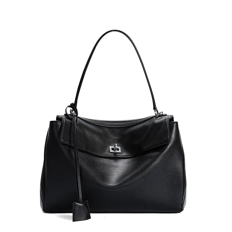🍒Large capacity leather bag with lock for women's tote with advanced locking fashion high sensibility underarm bag that fits laptop smart casual accessory  Lock On To High Quality