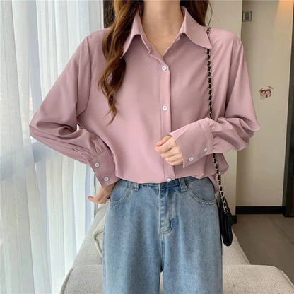 🍒Womens classic shirts smat casual clothing cotton rich shirts office fashion female long sleeve loose blouse solid tops plus size clothes S-4XL Dont Get Shirty About Shirts Get This Shirt