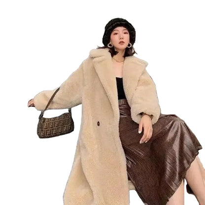 🍒Women winter faux fur coat winter long women female thick teddy bear outerwear Casual loose oversize outdoor wear Bear Winter With A Teddy