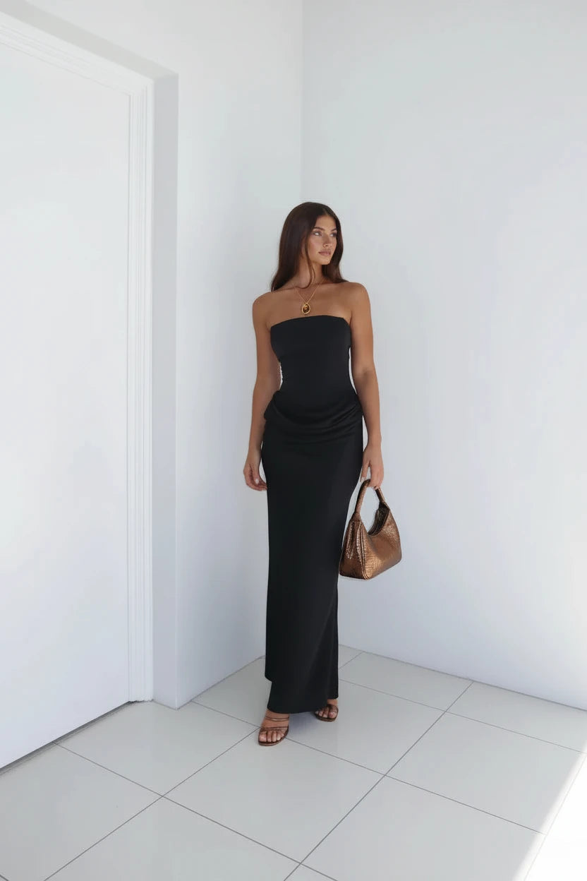 🍒Satin maxi dress womens fashion sleeveless shoulderless Lace-up back bodycon dress clubwear outfits long partywear gown feminine occasion wear Laced With Sugar