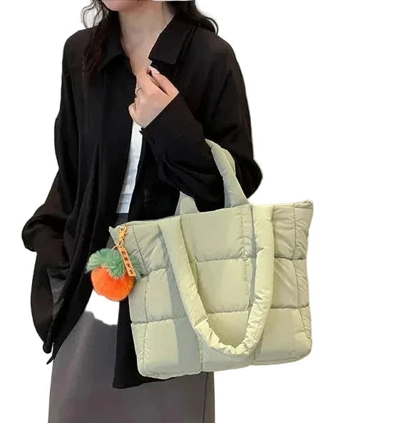 🍒Womens tote handbags quilted puff bag waterproof retro trendy shoulder bag large capacity solid colour soft casual accessory with decoration  don’t get PUFFed out with poor BAGs get this cutie