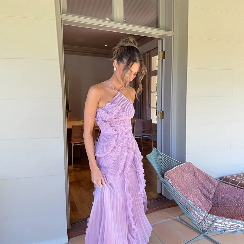 🍒Ruffles aandrok elegante nekband geplooide A-lyn midi-rok effekleur someruitrustings ruglose vakansiedrag Y2k mode partytjie geleentheidsdrag Kry hierdie Ruffle Jy sal Verheug wees