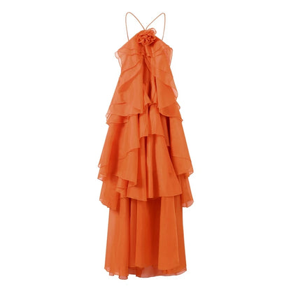 🍒Ruffles long dress for women 3d fower backless sleeveless outfit slim fit maxi dress summer fashion clothing holiday party wear beach layer occasion clothes Maxi-mum Ruffle Without Kerfuffle