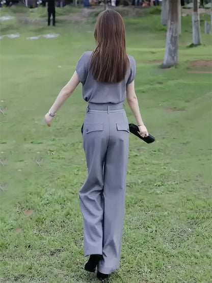 🍒Womans workwear set office professional wide leg pant and Top set  matching Tailor style elegant smart casual clothing No Grey Day With This Grey Day