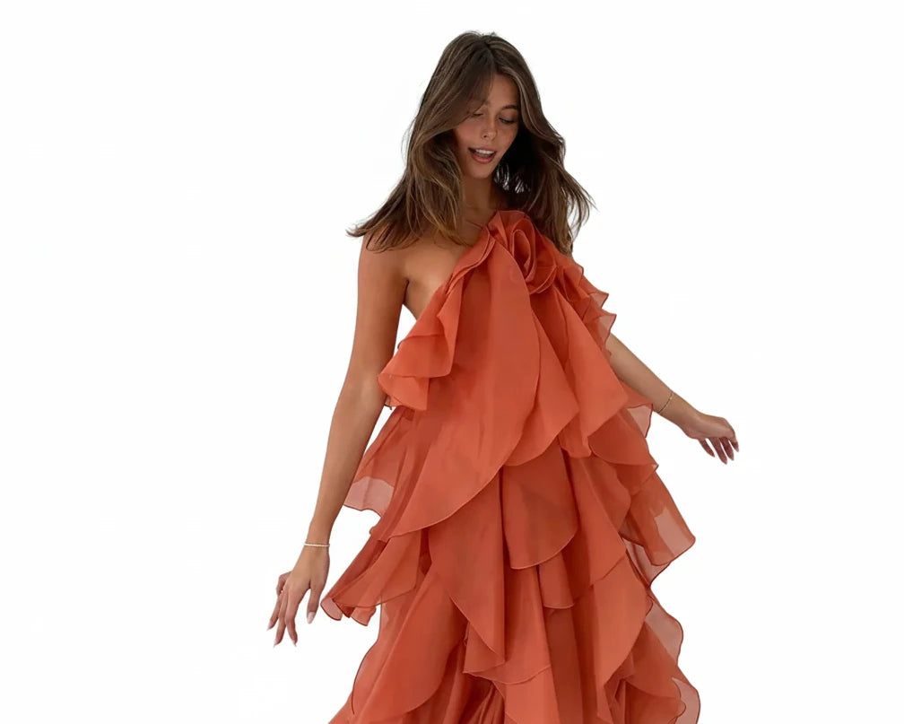 🍒Ruffles long dress for women 3d fower backless sleeveless outfit slim fit maxi dress summer fashion clothing holiday party wear beach layer occasion clothes Maxi-mum Ruffle Without Kerfuffle