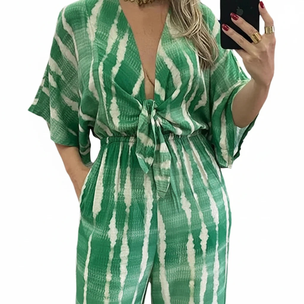 🍒Women's Jumpsuits tie dye Summer relaxed outfits casual  clothing for ladies v-neck one piece tie bow fashion loose wide leg Jumpsuit rompers S-XXXL  tye this tie Into Your style