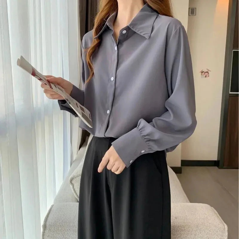 🍒Womens classic shirts smat casual clothing cotton rich shirts office fashion female long sleeve loose blouse solid tops plus size clothes S-4XL Dont Get Shirty About Shirts Get This Shirt
