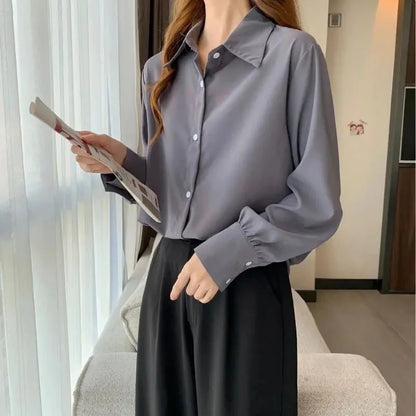 🍒Womens classic shirts smat casual clothing cotton rich shirts office fashion female long sleeve loose blouse solid tops plus size clothes S-4XL Dont Get Shirty About Shirts Get This Shirt