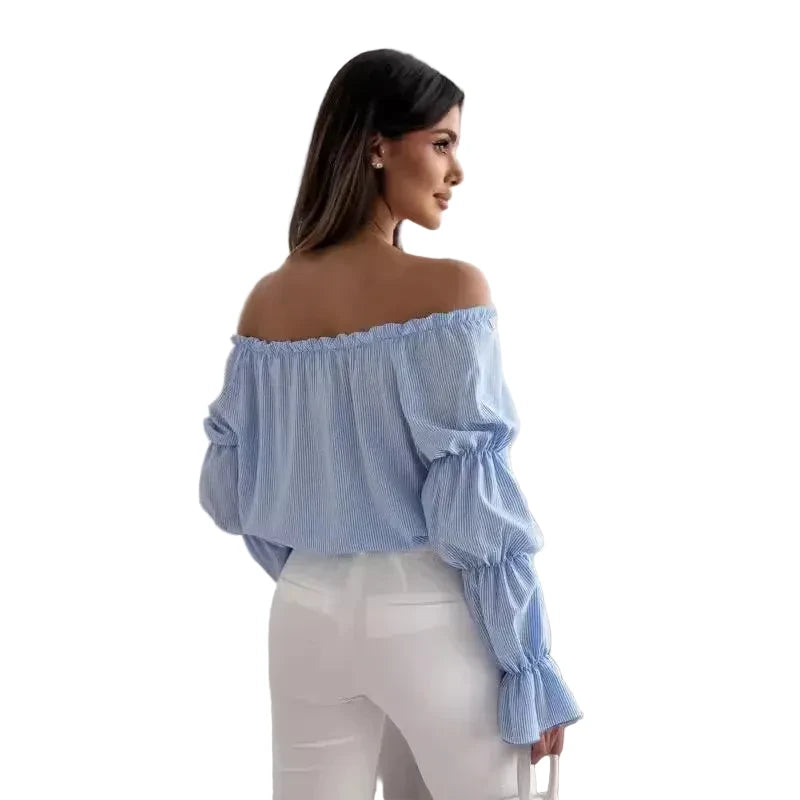🍒Floral print off-shoulder blouse womens shirred puff sleeve top floral feminine casual ruffles shirt Tops Flower Up In A Puff