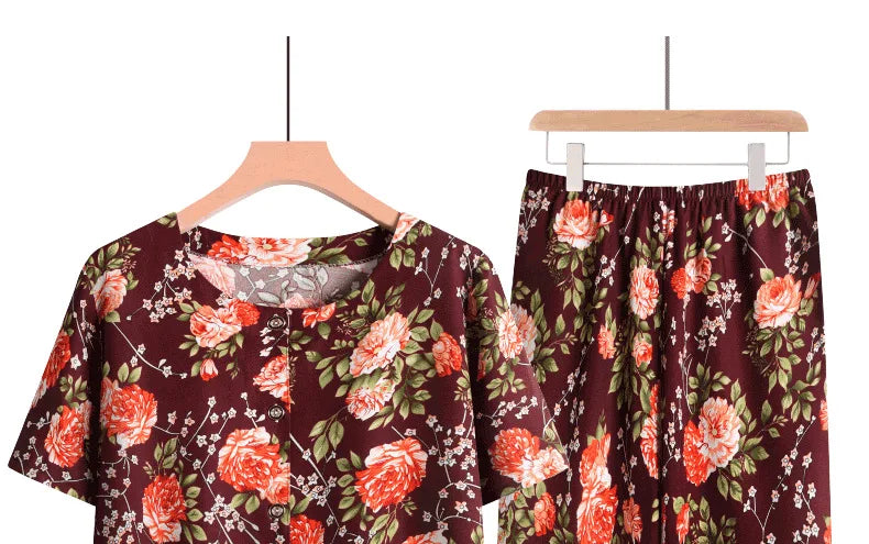 🍒Broek en T-hemp slaapklere stel katoen kortbroek en T-hemp sitkamerdrag bo-stuk en broek tuisdrag Slaapklere vir vroue 2-stuk slaapstel Trek jou BROEK en TEE aan en jy sal REG wees