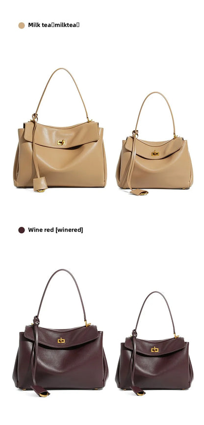 🍒Large capacity leather bag with lock for women's tote with advanced locking fashion high sensibility underarm bag that fits laptop smart casual accessory  Lock On To High Quality