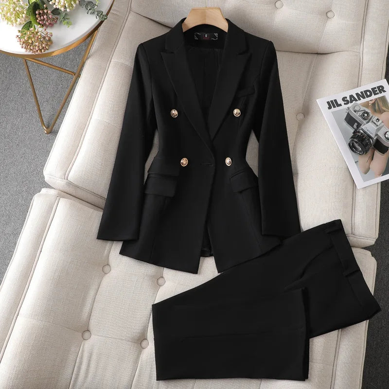 🍒Two piece womens blazer Jacket and long oants set elegant office wear matching outfit Y2k occasion clothes Get "WHITE Into BLACK And B-l-ACK To WHiTE