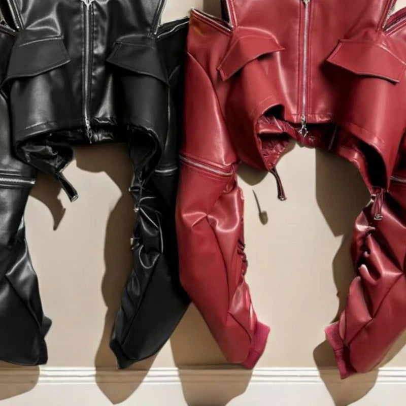 🍒pu cold shoulder leerbaadjie Y2K estetiese straatklere buiteklere los modes vroue soliede mode vroulike kort jas Bly snoesig in 'n koue skouerjas