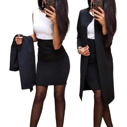 🍒Womens skirt suits work wear clothes business formal two piece office outfits with long jackets and pencil skirts This LONG Is SUITed to your wardrobe and will be SHORTly no SKIRTing around