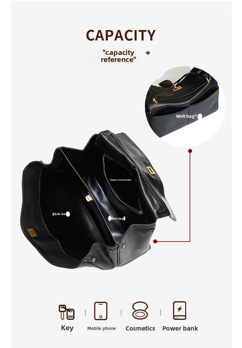 🍒Large capacity leather bag with lock for women's tote with advanced locking fashion high sensibility underarm bag that fits laptop smart casual accessory  Lock On To High Quality