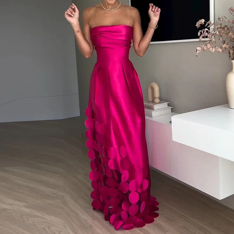 🍒Strapless satin dress hollow out party dress backless design women's occasion wear summer chic fashion banquet evening dresses DIsc-over
