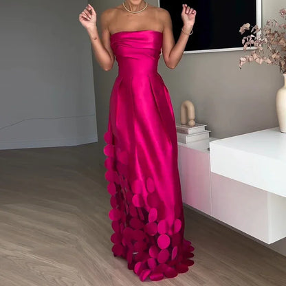 🍒Strapless satin dress hollow out party dress backless design women's occasion wear summer chic fashion banquet evening dresses DIsc-over