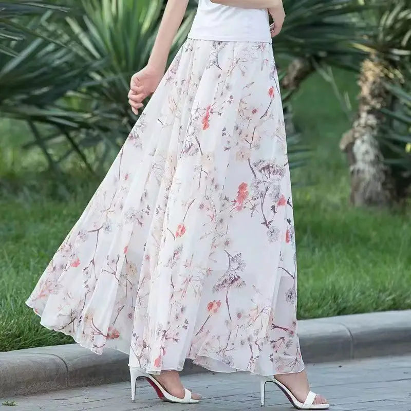 🍒 Blomme-somersrome vir vroue druk vroulike modedrag hoë middellyf romp uitrusting elegante a-lyn boho maxi slim gemaklike klere A-lyn van Pragtige Blomme