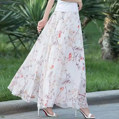 🍒 Blomme-somersrome vir vroue druk vroulike modedrag hoë middellyf romp uitrusting elegante a-lyn boho maxi slim gemaklike klere A-lyn van Pragtige Blomme