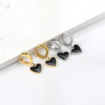 🍒 Stainless Steel Hoop Earrings enamel love heart Women Oil Drip jewelry Blue Black Red dangle drop earrings Always Love Drops