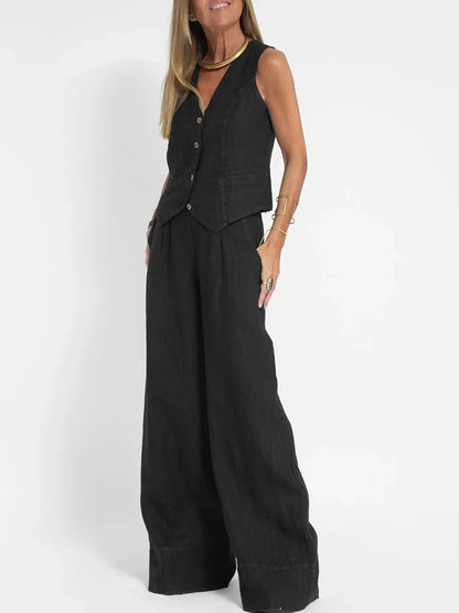 🍒Women's clothing spring summer fashion vest and pants two piece set pure colour sleeveless temperament casual Suit Somersault Into Summer With This Summer Suit