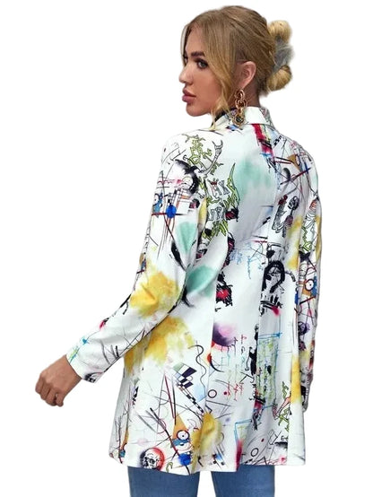🍒Graffiti print blazer smart casual women’s Jacket high street plus size fashion outerwear spring elegant coat occasion expressive stylish clothing ‘Write Cool…