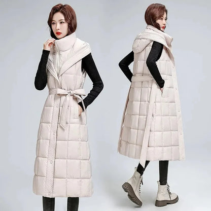 🍒无袖羽绒服女长款外套马甲秋冬连帽长款夹克羽绒填充马甲女冬时尚Get Down With Puffers