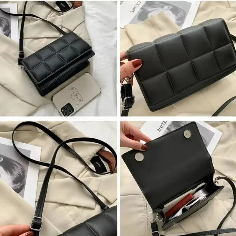 🍒Solid colour shoulder bag crossbody handbags female cushioned designer pu leather bags for smart casual accessory for women Chocolate Bag