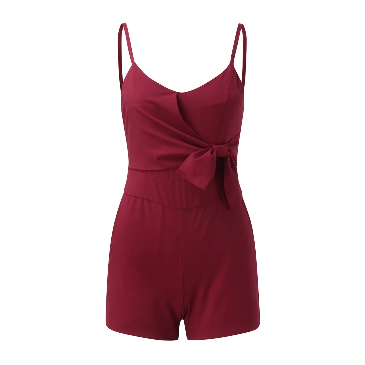 🍒Suspender jumpsuit for woman low cut tie bow shorts comfy casual overalls shorts with pockets