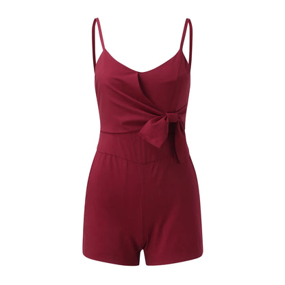 🍒Suspender jumpsuit for woman low cut tie bow shorts comfy casual overalls shorts with pockets