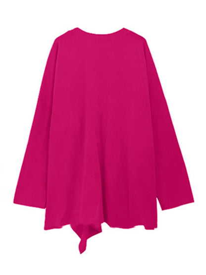 🍒Hot pink t-shirt big size Irregular side slit tee with o-neck long sleeve fashion for women smart casual spring autumn clothing  Don’t Cut Across This Cool Cross Cut
