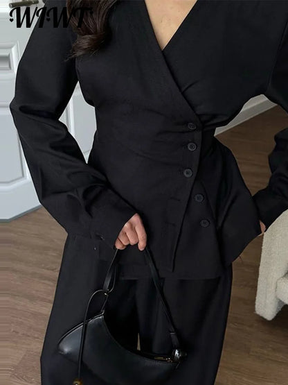 🍒 女士时尚休闲侧扣衬衫外套法兰绒和阔腿裤配套套装单排扣修身V领全袖上衣和长裤两件套 不含法兰绒 时尚法兰绒