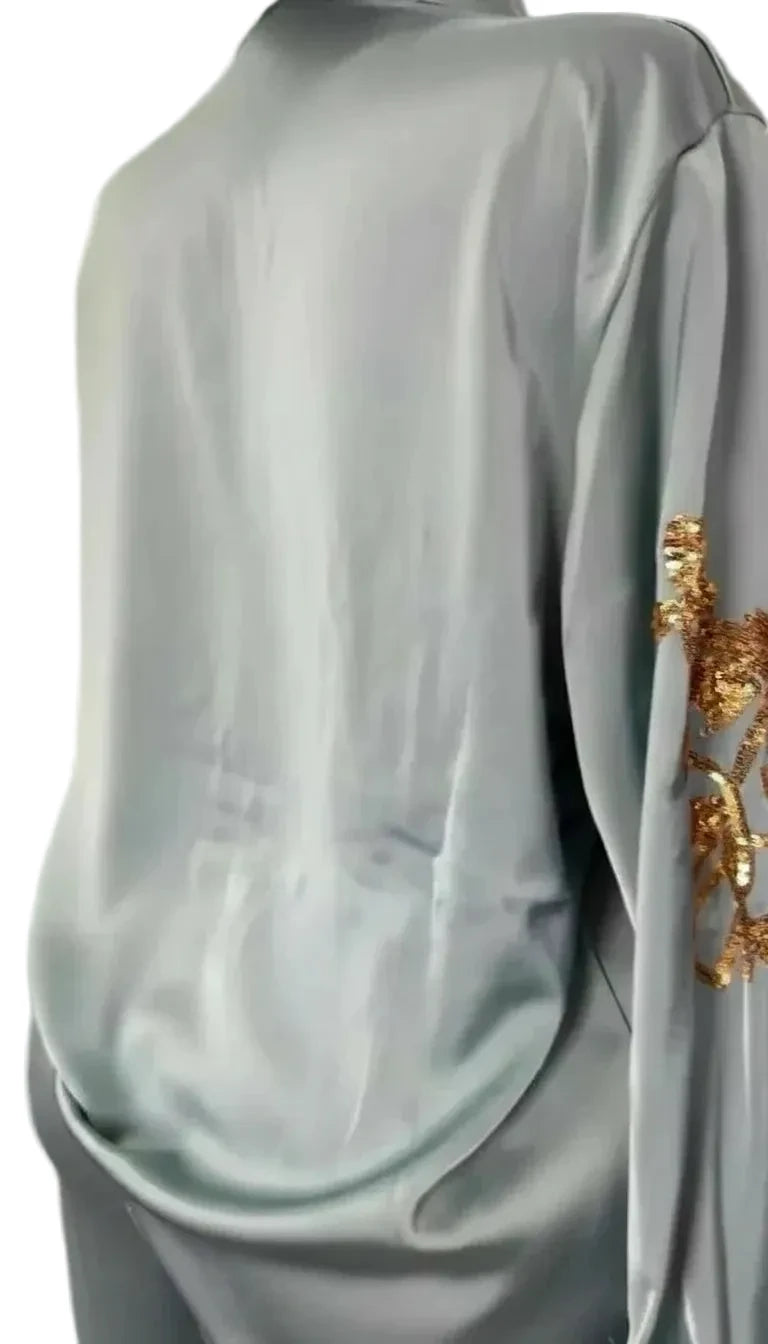 🍒Sequin two piece set long sleeve shirt top with elasticated waist party trousers smart casual clothing occasion outfit for women holiday vacation clothes for beach party Suitable Satin