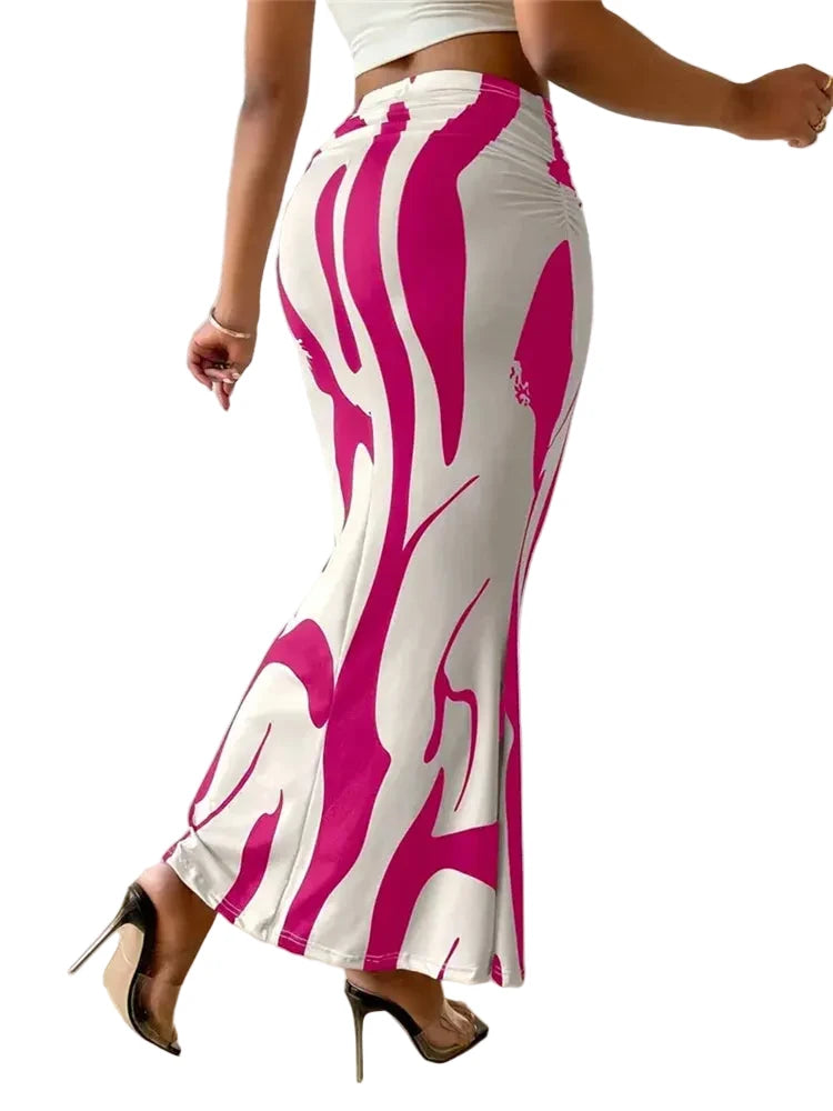 🍒Hoë middellyf maxi-romp slim gemaklike vroue-lyfpassende romp sebra lang romp gemaklike hoë middellyf uitrusting elegante sebra-druk klere elegante diere-druk modeklere