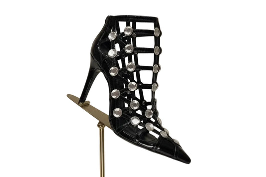 🍒水晶凉鞋 透气镂空水晶宝石交叉设计 高跟时尚尖头坡跟鞋 女士套脚细高跟派对场合鞋 “Casion Crystal Cross Cool”
