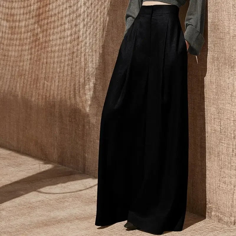 🍒Vroue se nuwerwetse broek wye pyp met sakke alle seisoene klere gemaklike rekbroek klassieke slim informele drag partytjie geleentheidsdrag Bedek Jouself Met Koel Klere