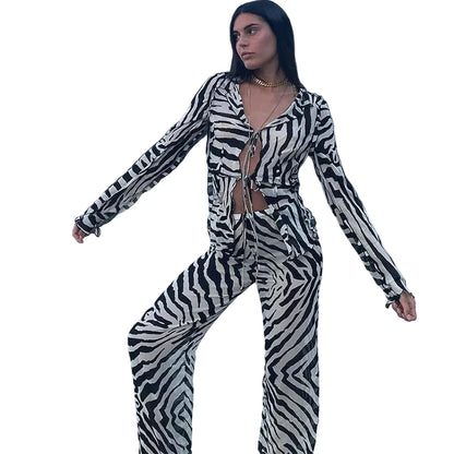 🍒Zebra  print mesh top sheer stripeed shirt outfit for women set tie front detail top and matching pants fashion two piece sets holiday beachwear Do Hot Girl Hot Jungle in Cool Clothes