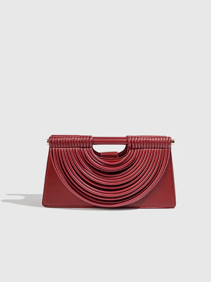 🍒Handwoven style Women's gold crossbody bag clutch handle occasion handbags smart casual strands pu material soft Texture triangle shape shoulder bag Strands Of Style