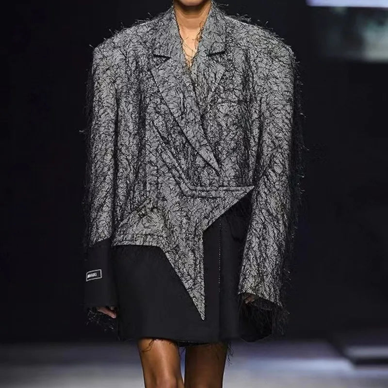 🍒Chic blazer asymmetrical design jacket patchwork contrast colour personality high street smart casual coats women Be A-  STAR in your fashion JACKET